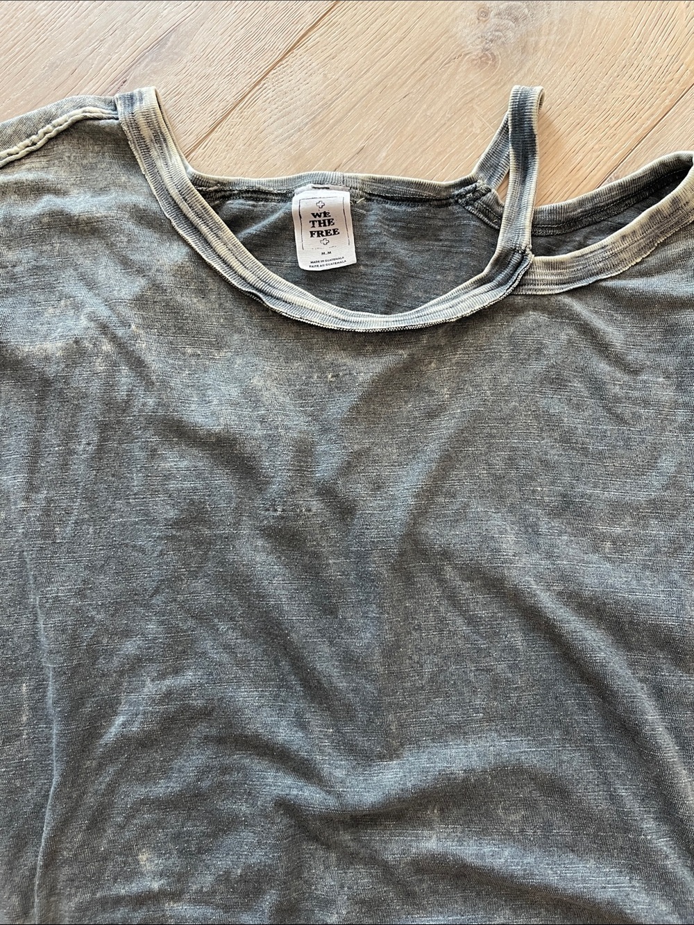 We The Free Free People gray mineral wash Alex cold shoulder slub tee size med - Picture 2 of 3